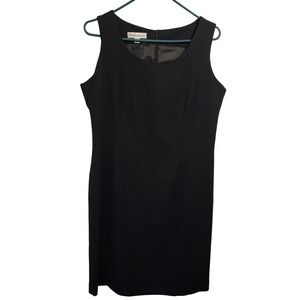 VTG Dressbarn Black Sleeveless Sheath Dress Sz 12 V Neck Zipper Back Lined